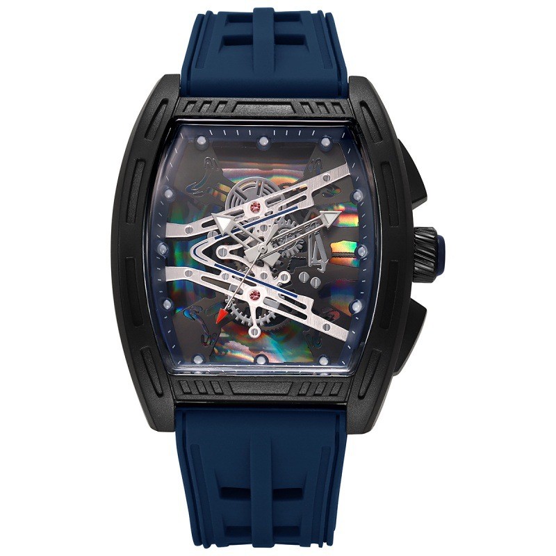 Estilo mecânico contraste esqueleto oco relógio moda esportes Silicone relógio de quartzo barril relógio masculino