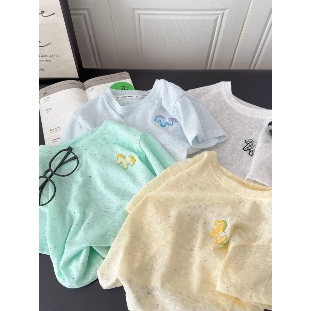 Meninos colorido Dot camiseta de manga curta roupas de verão 2026 novo estilo crianças meninos meninas coreano estilo fi