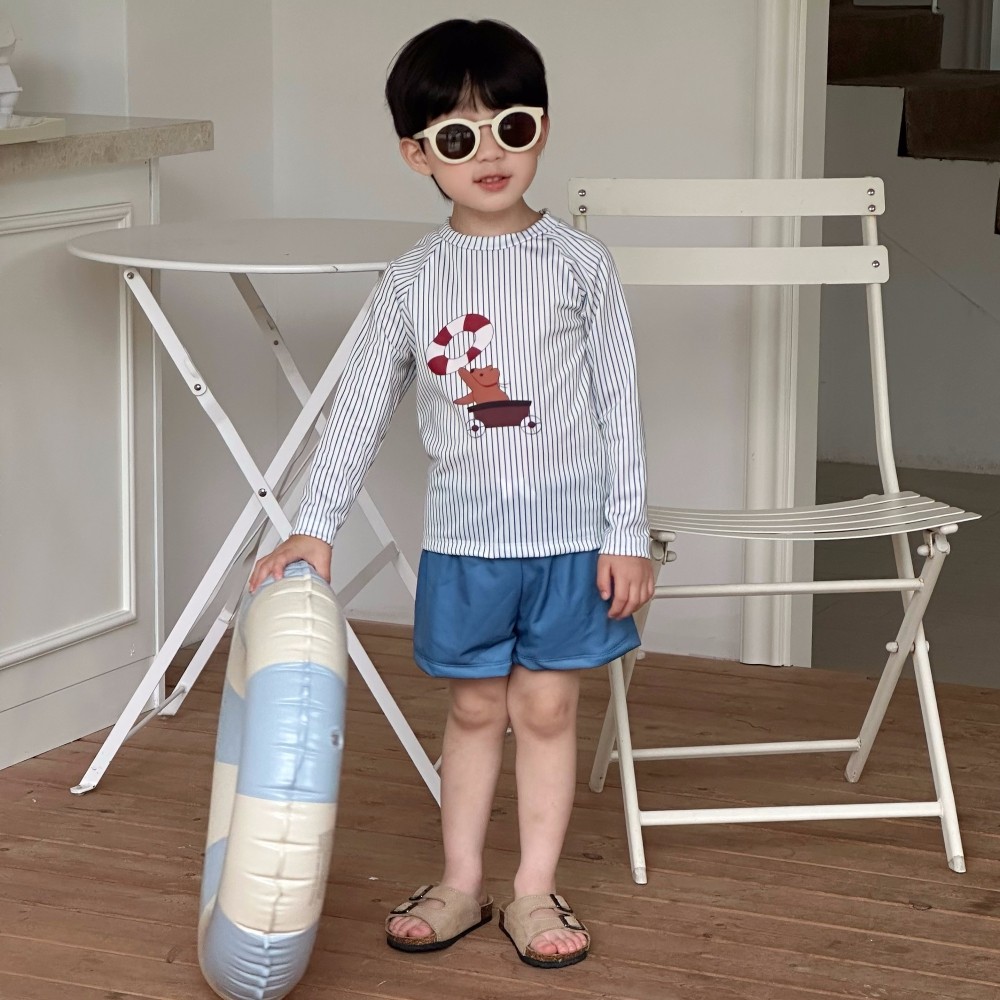 Meninos roupas de verão protetor solar Split maiô 26 novo estilo bebê dos desenhos animados listrado maiô terno crianças