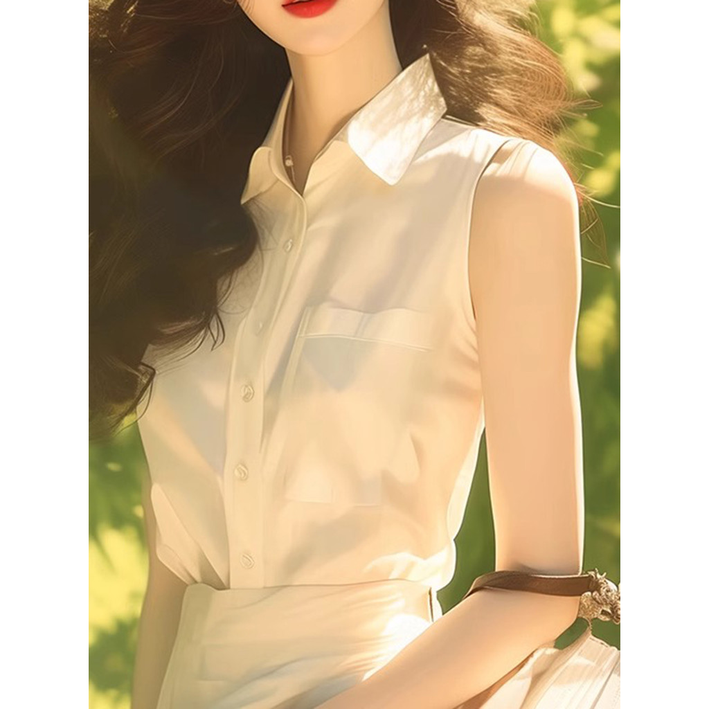 Xiaoxiang decoração lapela sem mangas POLO colete camisa feminina Design de verão sentir nicho único único quente menina