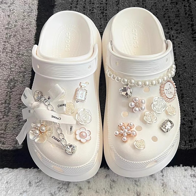 Buraco sapatos acessórios Xiaoxiang estilo High-End pérola corrente sapatos flor decoração diy acessórios