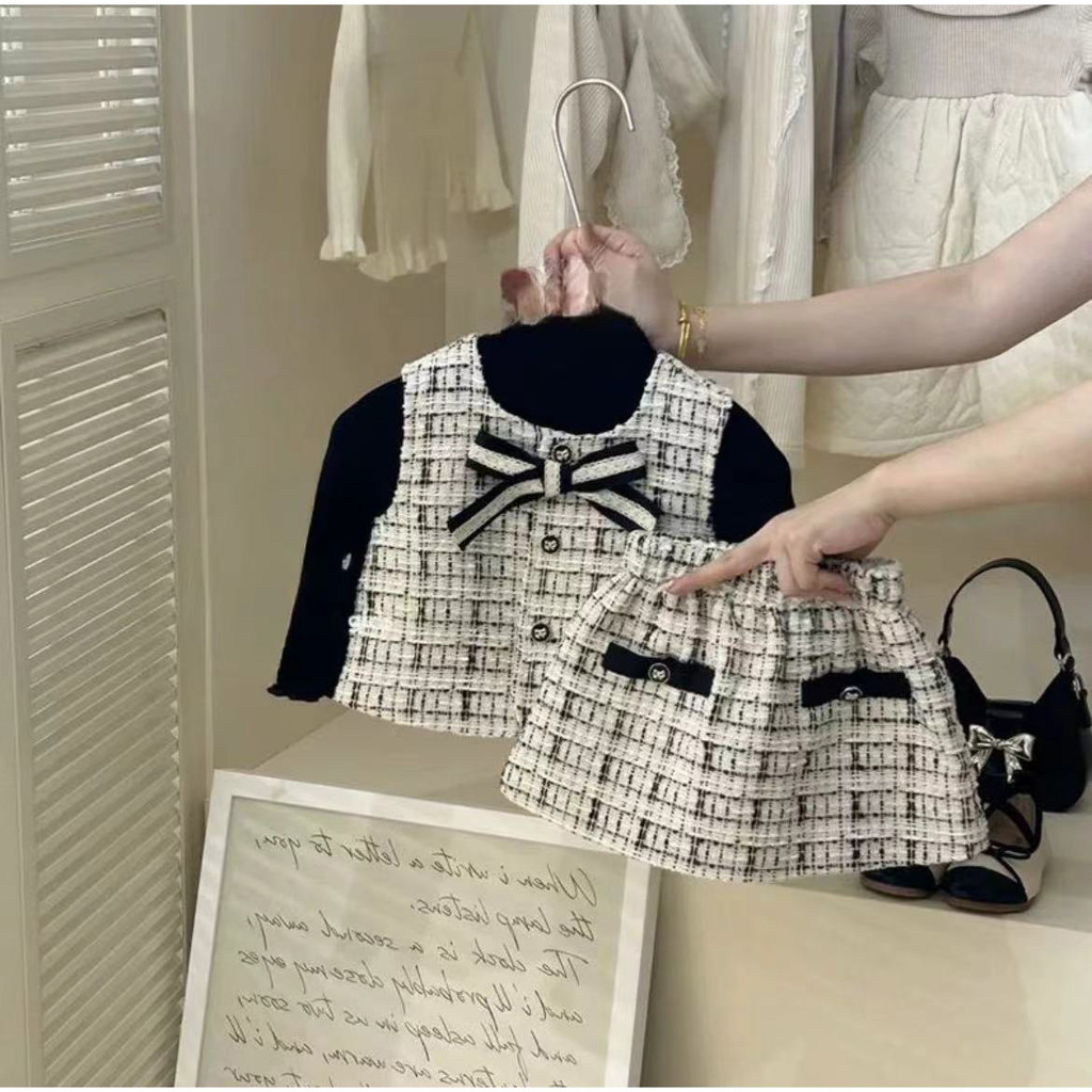 Meninas outono inverno estilo colete Cardigan saia pequena fragrância terno feminino bebê primavera outono moda terno na