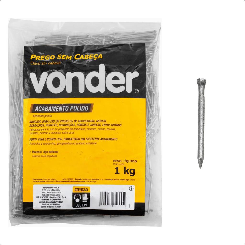 Imagem Prego sem Cabeça 8 x 8 Polido 1 Kg Vonder