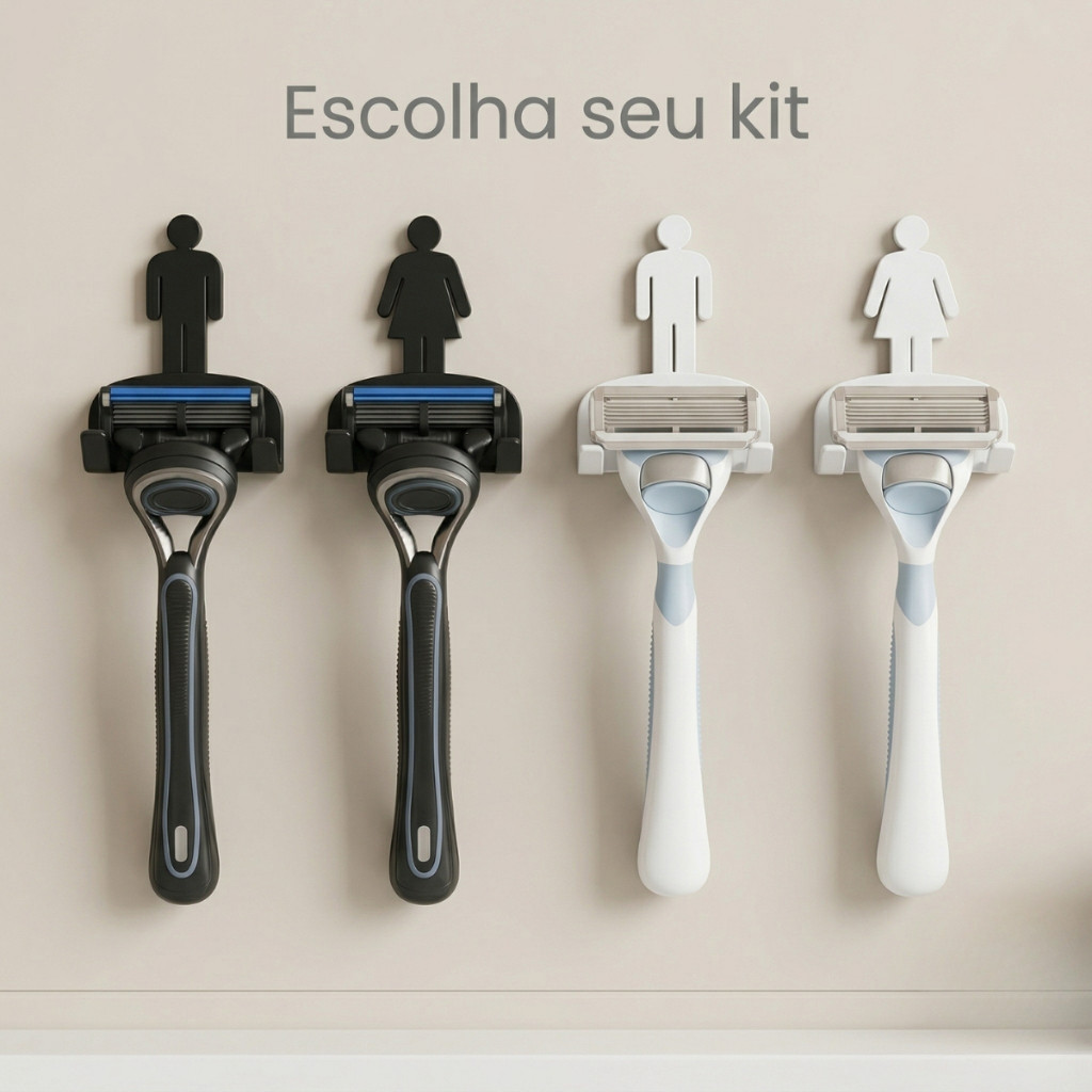 Kit Suporte Gillete Lâmina de Barbear Parede Fita 3M Organizador Banheiro Barbeador Masculino Feminino