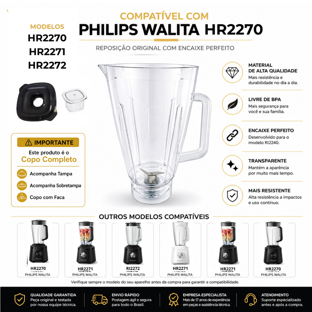 Copo Philips Walita HR2270 Completo Preto Liquid. Original — imagem 2 de 2