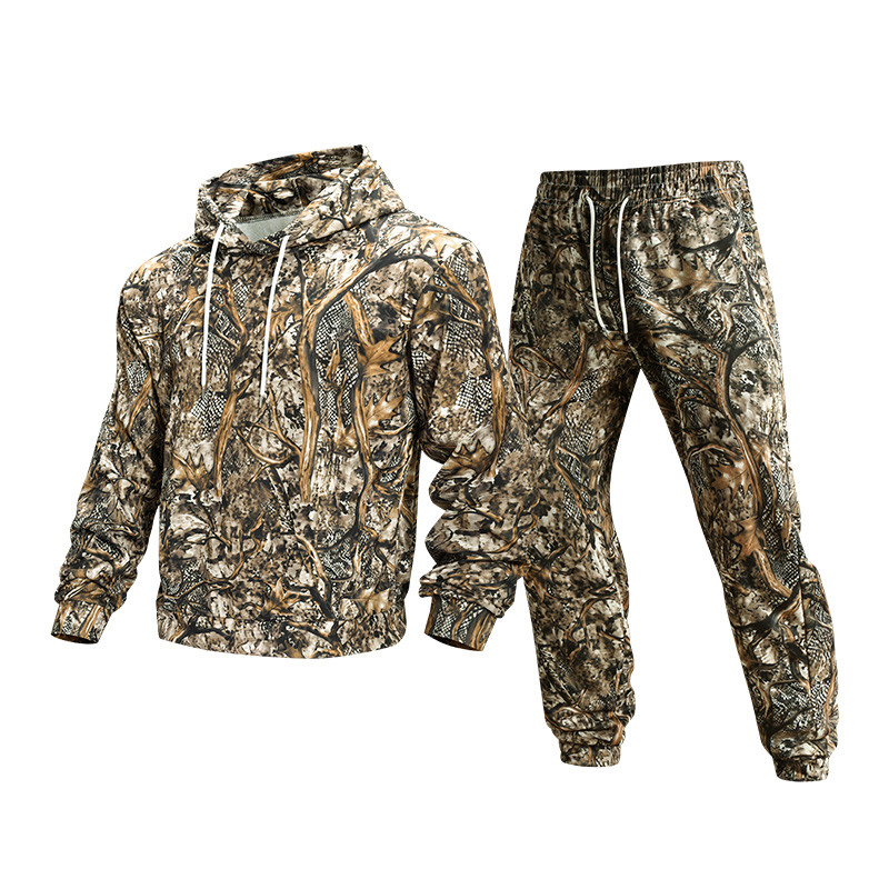Conjunto De Agasalho Camuflado Masculino Moletom Com Capuz + Calça De Terno Esportivo Casual Ao Ar Livre