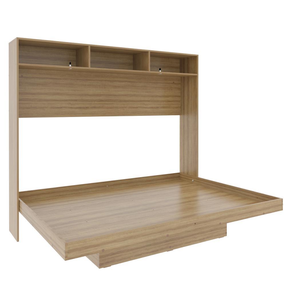 Cama Articulada de Casal Horizontal com Nichos e Prateleiras CM8043 Amêndoa - Tecnomobili