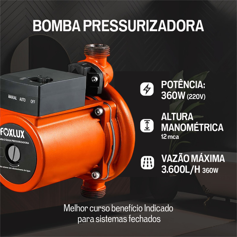 Bomba Pressurizadora Água 360W Bomba Pressurizadora Foxlux 220v Pressurizador Caixa DÁgua 3600L/Hora · foto 2