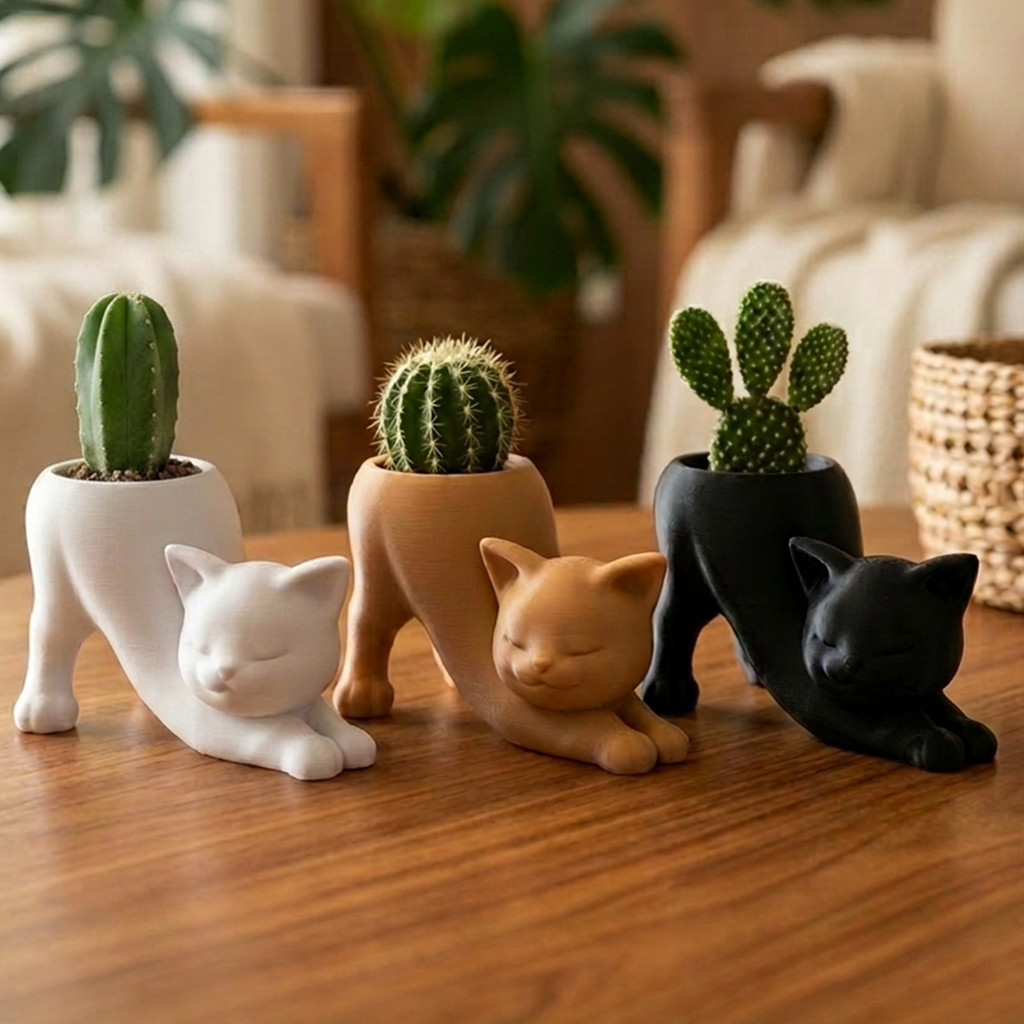 Vaso Cachepot Gato Decorativo Porta Planta Suculenta Cacto