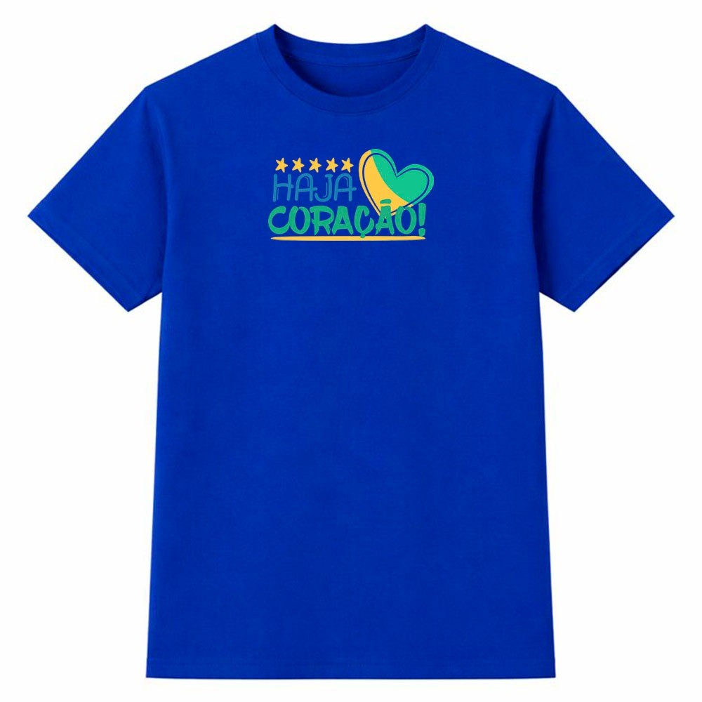 Camiseta Feminina 100% Algodão Camisa Haja Coração Brasil Futebol Copa do Mundo Casual Dia a Dia