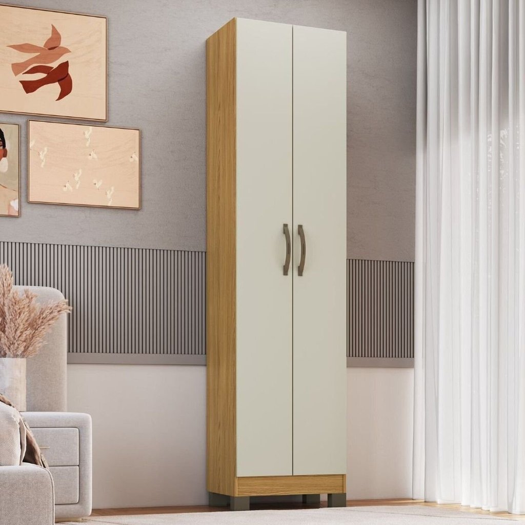Roupeiro Multiuso 2 Portas 180,5cm RP1208 Bege/Ipê/Cristalo