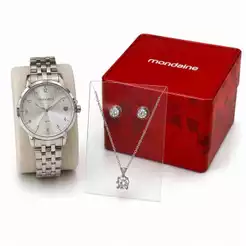 Kit Relógio + Colar e Brincos Mondaine Prata Feminino 99907L0MKNE2K1