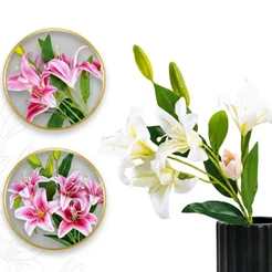 Buquê de Lírio Artificial com 4 Flores Decoração Casamento Arranjos Decorar Festas Castela