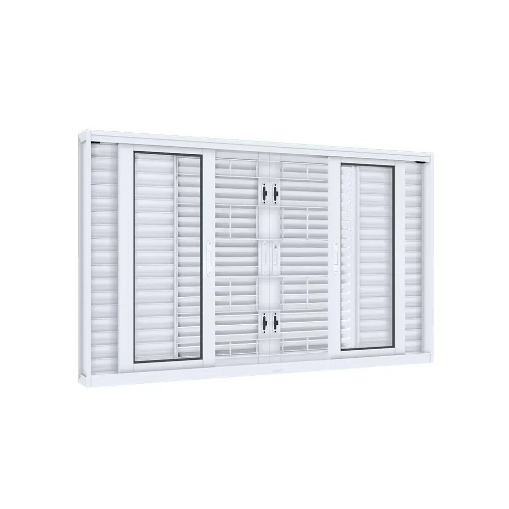 Janela Veneziana de Correr Central Flex 6 Folhas Grade Quadrada Lucasa Facilita 120cmx150cm Branco