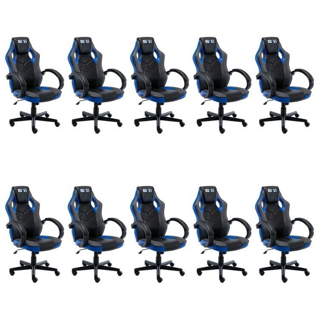 Kit 10 Cadeiras Gamer Giratória Regulavel Quest Preto/Azul Preto/Azul