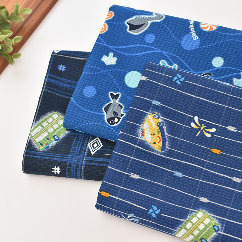 Tecido de massa pequena tecido de algodão puro carro dos desenhos animados Yukata roupas infantis calças infantis camisa
