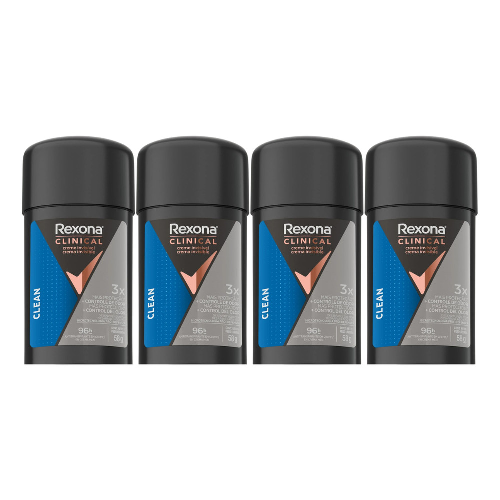Kit 4 Desodorante Rexona Clinical Clean Men Creme 58g
