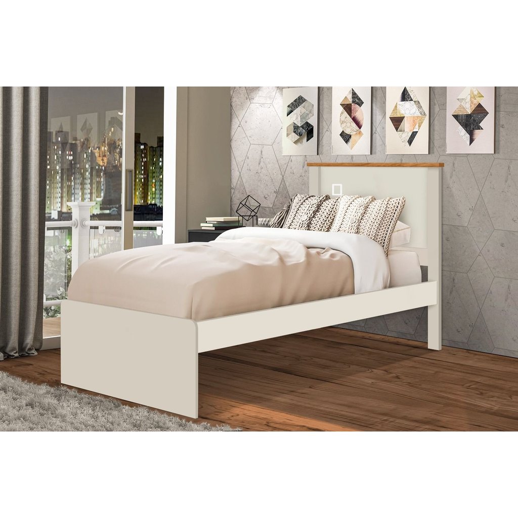Cama de Solteiro em MDP/MDF Barcelona Marrom/Off White/Nature Branco/Off White/Nature