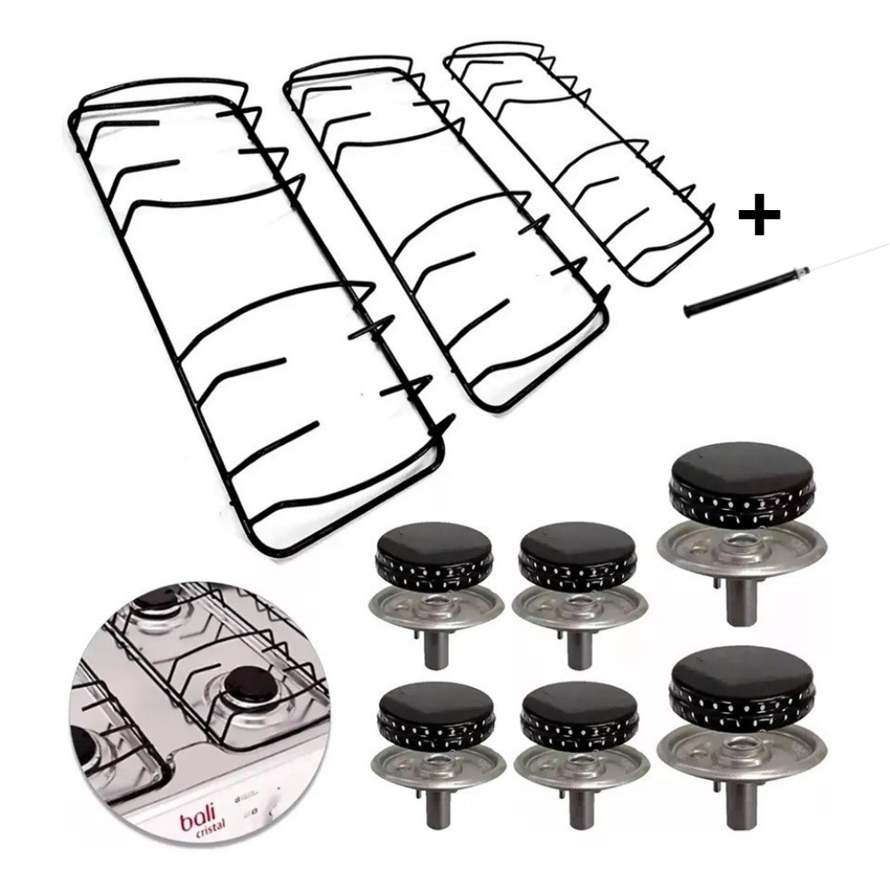 Kit , Queimador espalhador e grelhas Fogão Esmaltec veneza bali 6 Bocas + 1 agulha