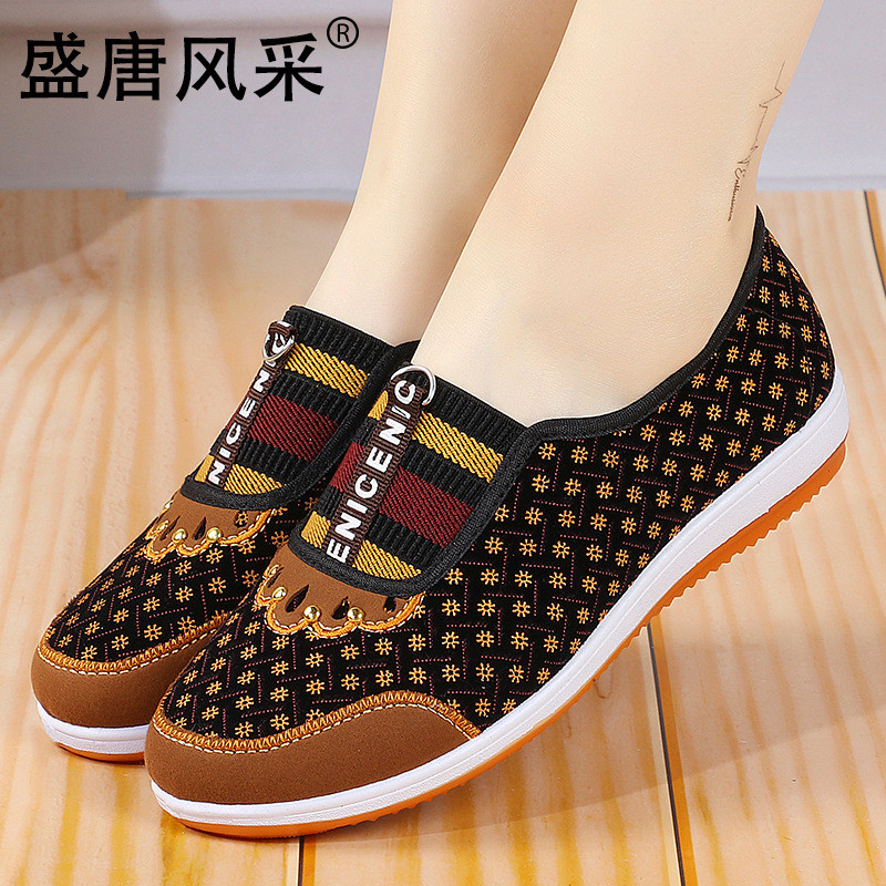 Sapatos femininos de verão velho pequim sapatos de pano feminino confortável sola plana mãe sapatos de meia-idade idosos