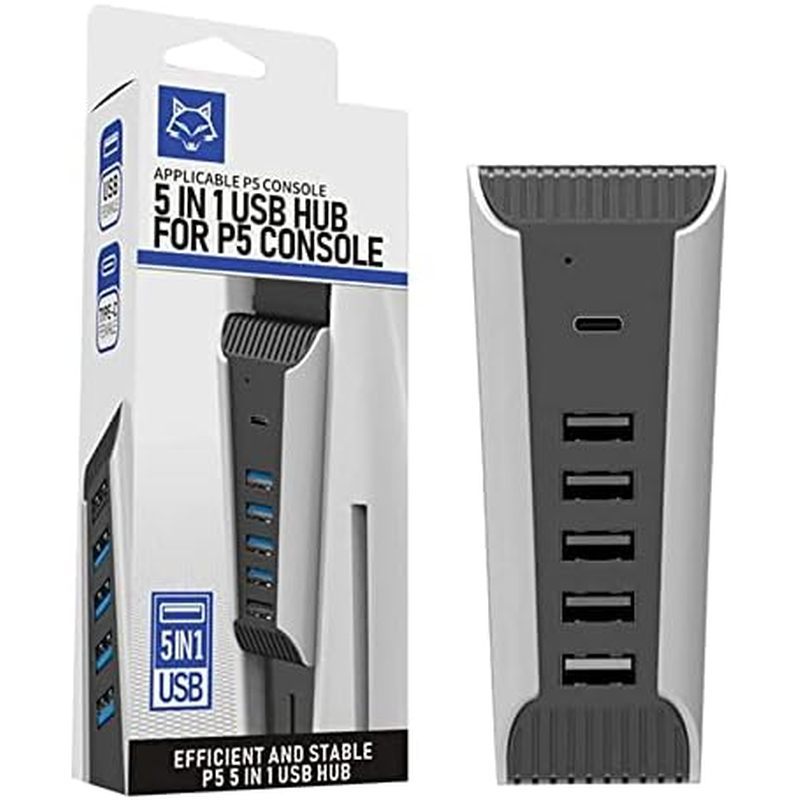 HS-PS5027 HUB USB 5 Em 1 Para Console PS5-4 Portas De Transmissão De Dados , 1 Porta De Carregamento Tipo c3.1