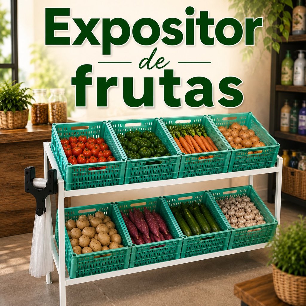 Expositor De Frutas + 8 Caixas Hortifruti Organizador Frutas Legumes Verduras MecPet