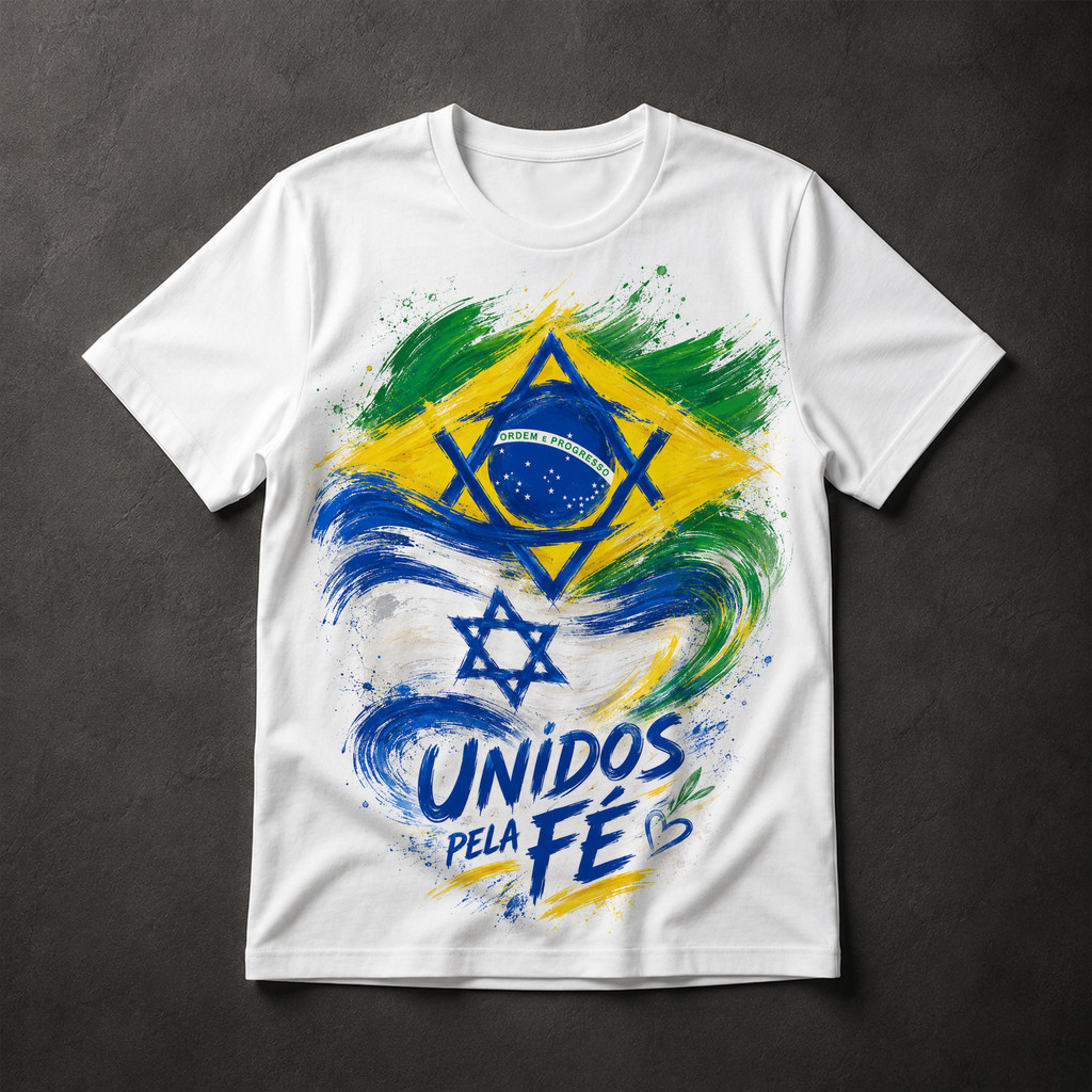 Camiseta Unidos Pela Fé - Estrela de Davi Brasil Israel