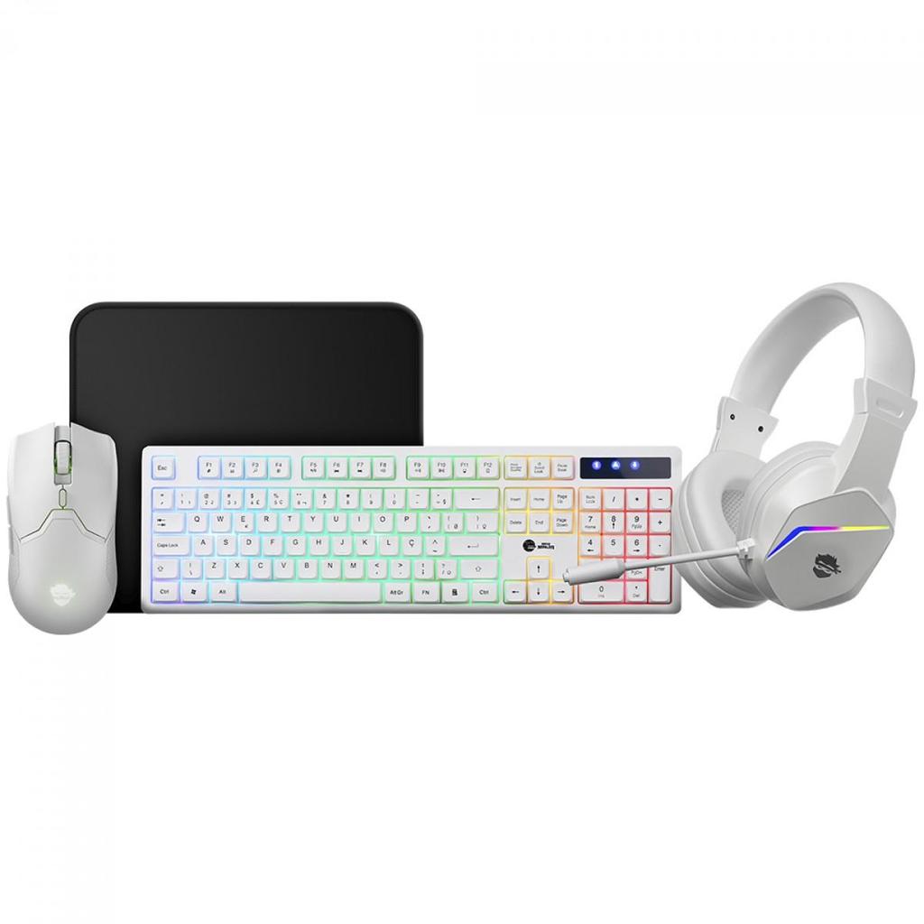 Combo Gamer Ninja Squad 4 Em 1, Headset, Teclado, Mouse e Mousepad, USB Rainbow Branco GN-CG-SQTMPHW