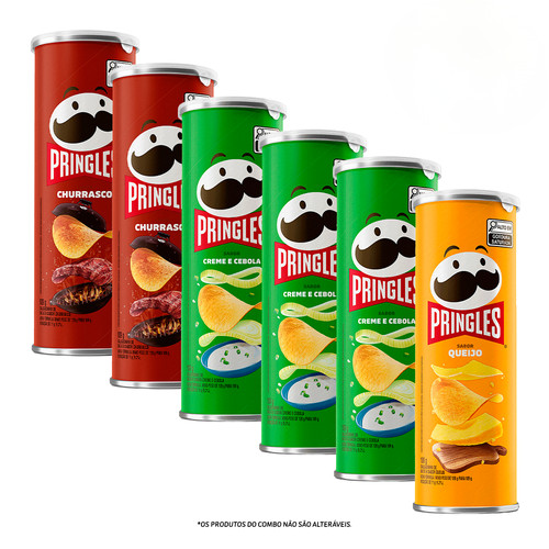 Combo Pringles Creme e Cebola 3 unid + Pringles Churrasco 2 unid + Pringles Queijo 1 unid