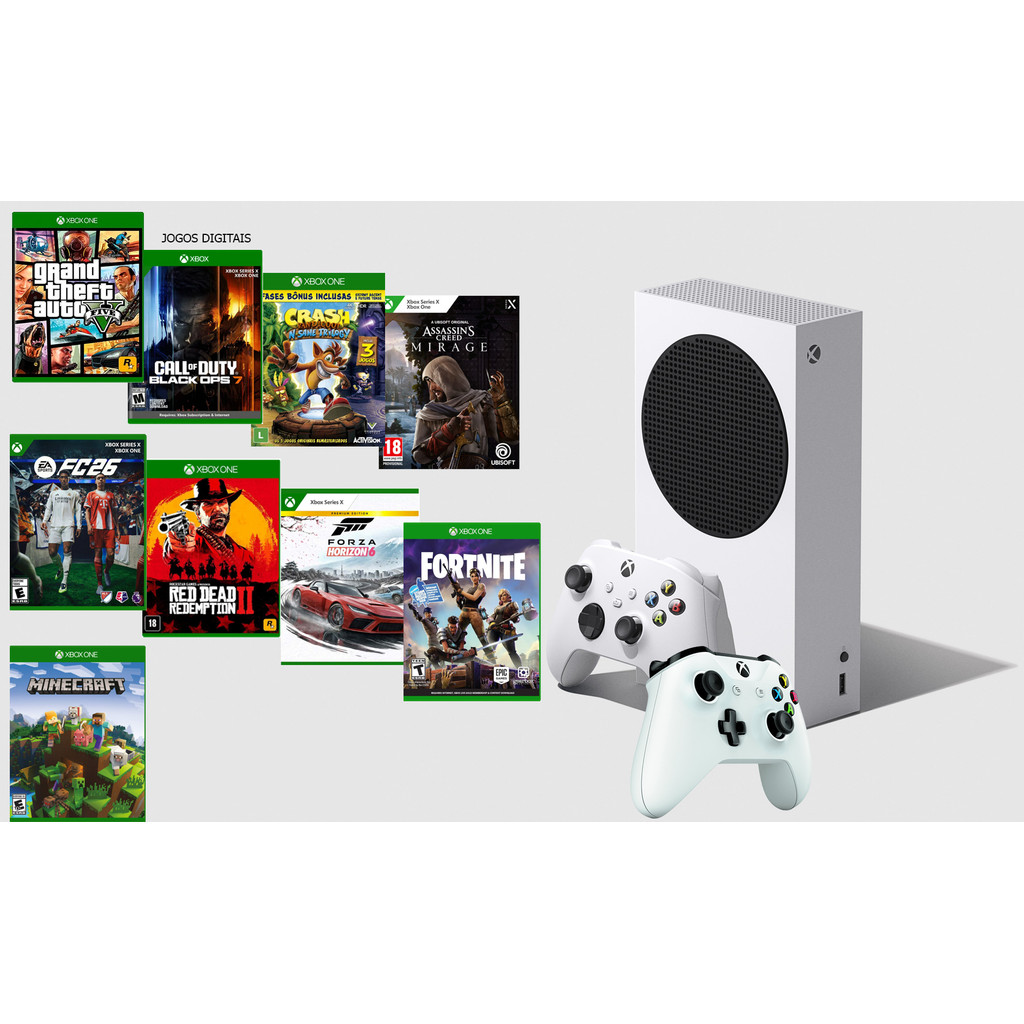 Microsof Xbox Series S 1000gb / 500gb 1 ou 2 Controles + Gta 5 + Call of duty 7 + Ea fc 26 + Forza 6 + 100 Jogos
