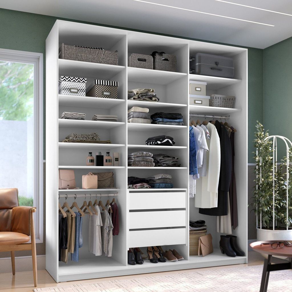 Closet Casal 100% MDF BP 208,5cm 3 Gavetas Sion Branco Branco