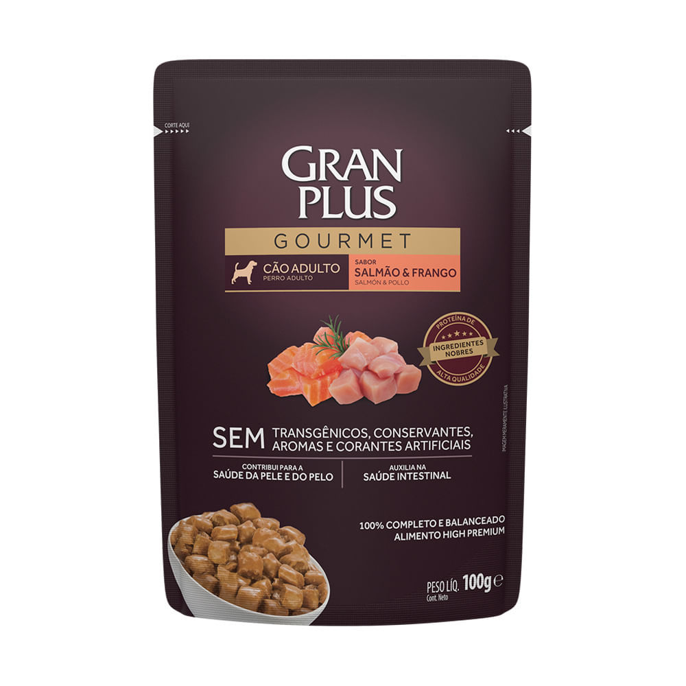 Ração Úmida Sachê GranPlus Gourmet Cães Adultos Salmão e Frango 100g