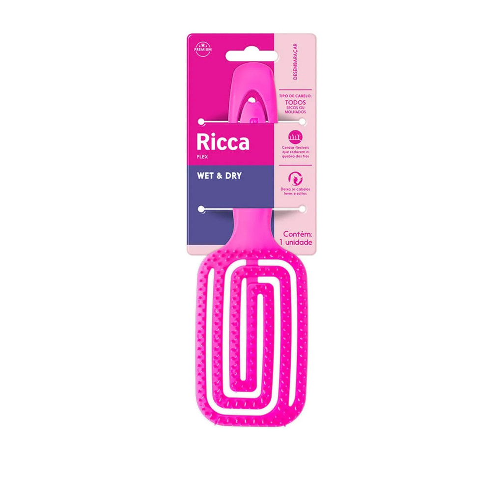 Escova de Cabelo Ricca Desembaraçante Flex Wet  e Dry Rosa Ricca