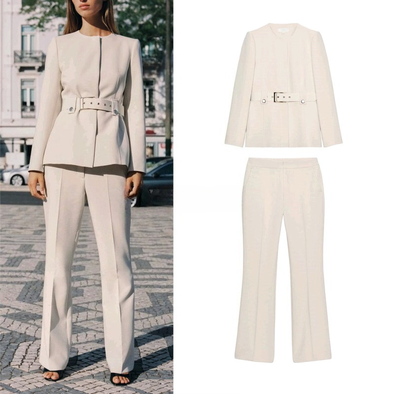 2025 Outono Novo Estilo Feminino Blazer Cinto Slim-fit8585593 Calças largas8583593 Conjunto de conjunto de conjunto em Oferta na Shopee