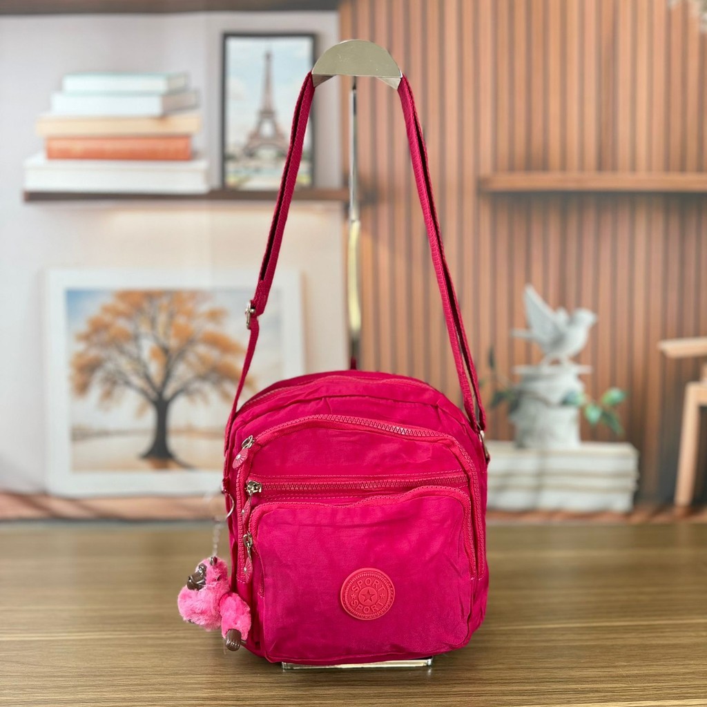 Bolsa Feminina Transversal Pequena Compacta Com Alça Ajustável Vários Bolsos Zíper E Chaveiro