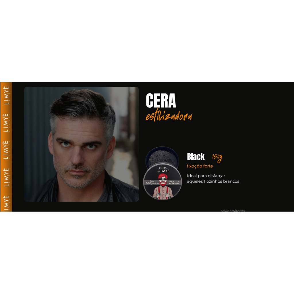 Kit 15 UND Pomada / Cera Modeladora Preta Black 150g Masculina para Cabelo Barba Bigode Fixação Forte Efeito Escurecedor