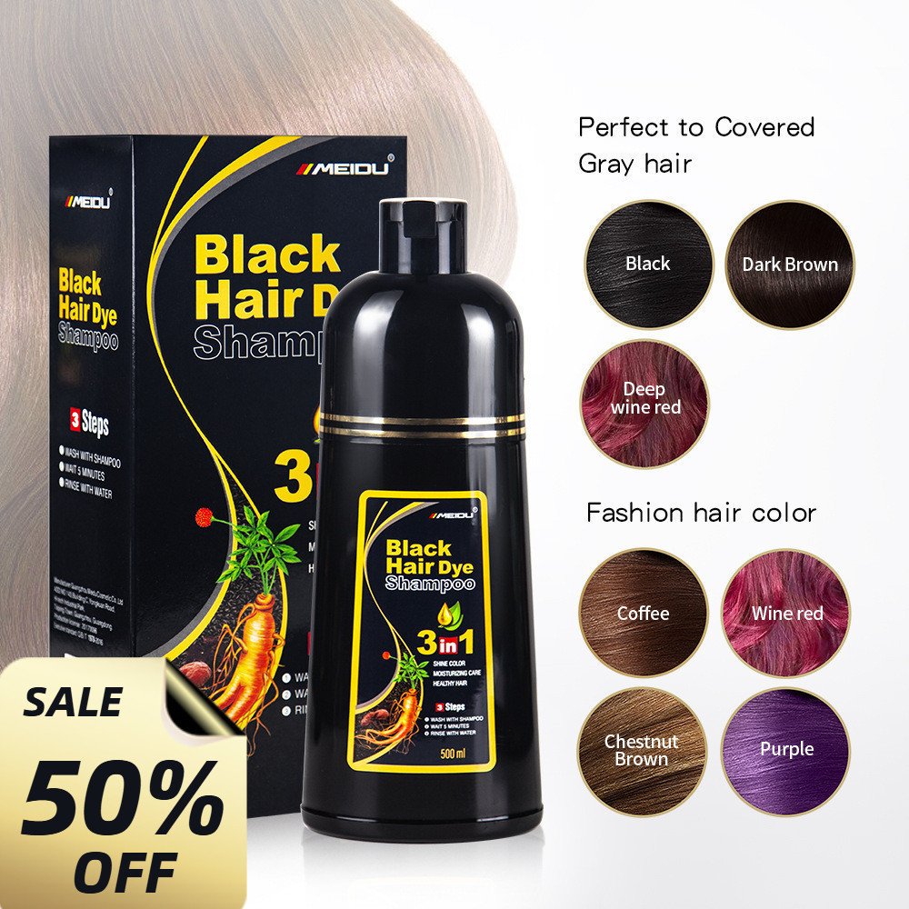 MEIDU Shampoo Tintura De Cabelo Capa Branco Preto 500ml