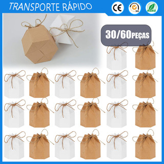 30/60x marrom Hexagonal caixa de embalagem de papel Kraft caixa de doces de biscoito adequada para festa de corda chá de