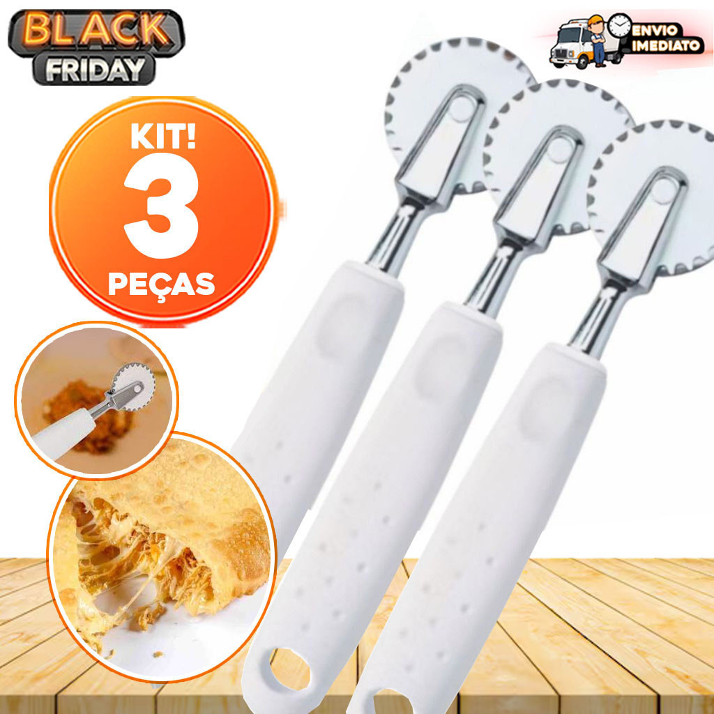 Kit 03 Carretilhas Fechador de Pastel e Cortador de Pizza 2 em 1 – Aço Inox de Alta Qualidade