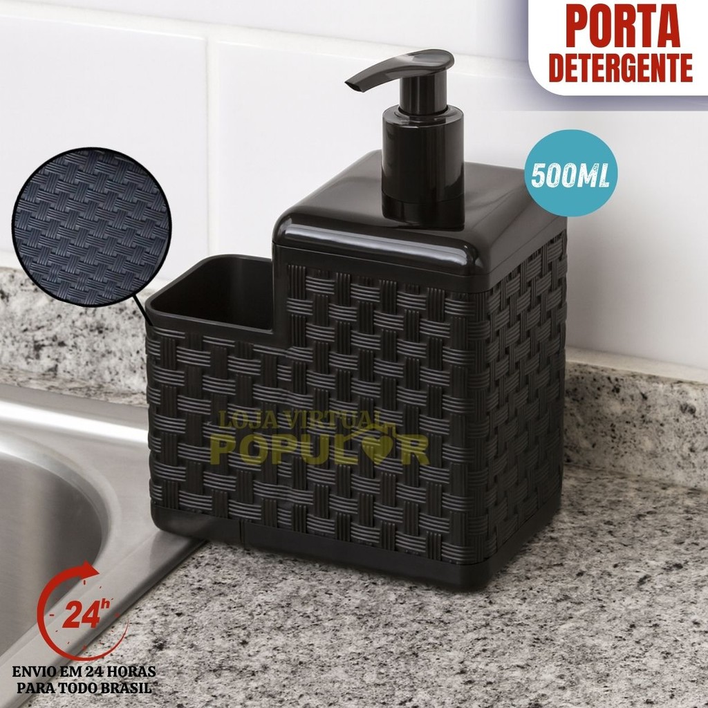 Porta Detergente Com Suporte Para Bucha Esponja 500ml Sabão 2 em 1 Rattan Arqplast 500ml