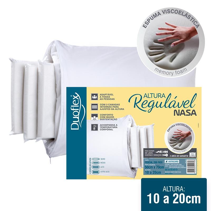 Travesseiro Nasa De Altura Regulável - Duoflex - 50 X 70 Cm Cor Branco