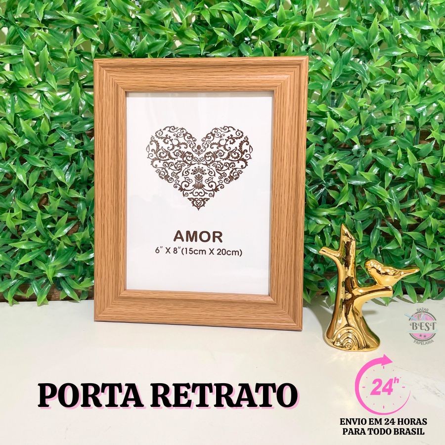 Porta Retrato Foto Moldura de Madeira Quadro Porta-Retrato de MDF Madeira Natural Foto 15x20cm Amor