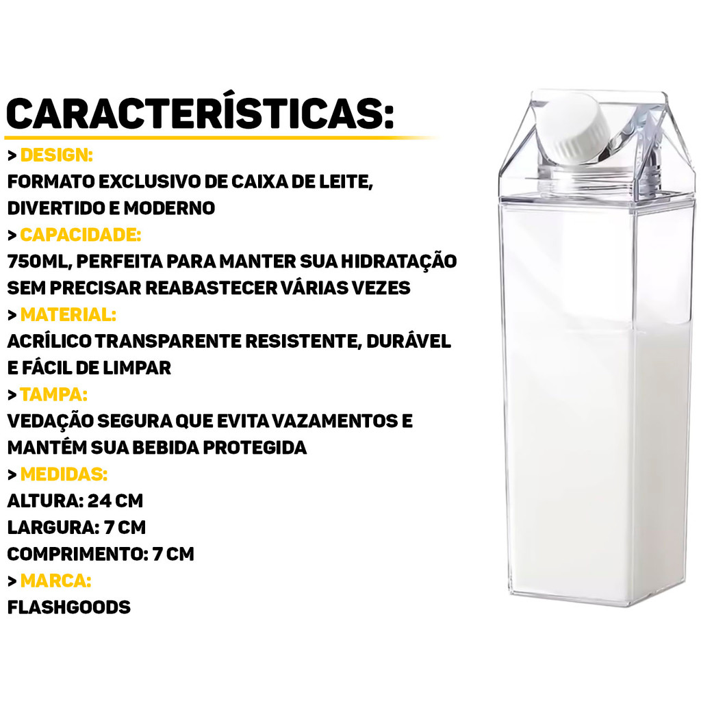 Detalhes do Jarra Garrafa Transparente 750ml Acrílico Formato Caixa De Leite P/ Geladeira Água Sucos Flashgoods