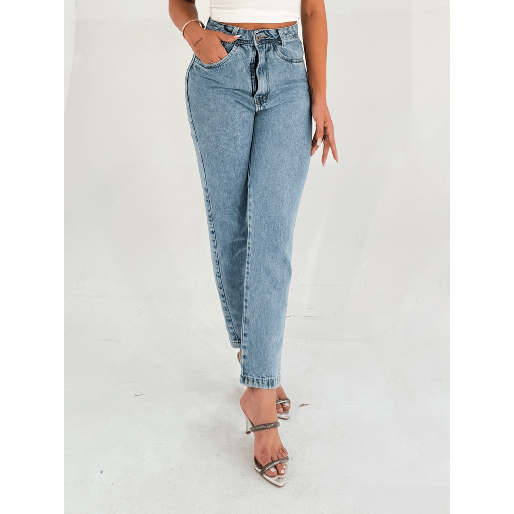 Coolestfeminina 015 Calça Jeans Feminina  Mom Calca Com Bolsa  CALCA MOM LISA 015-2