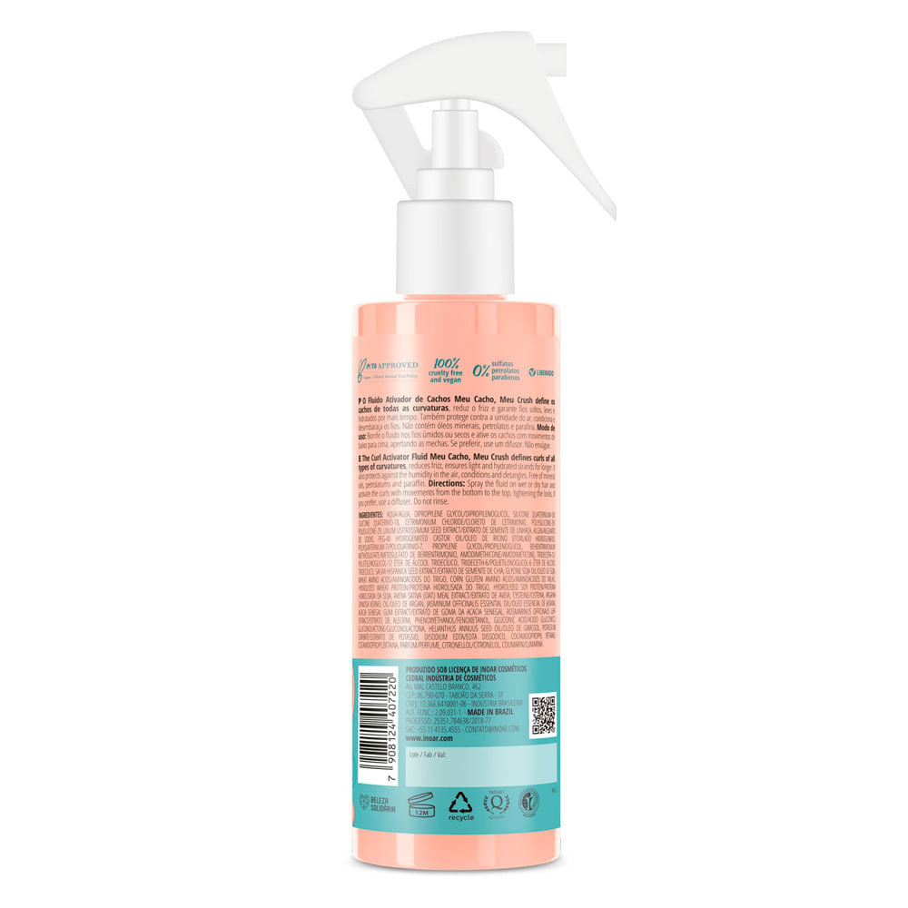 Detalhes do Fluido Ativador de Cachos Inoar Meu Cacho, Meu Crush 200ml