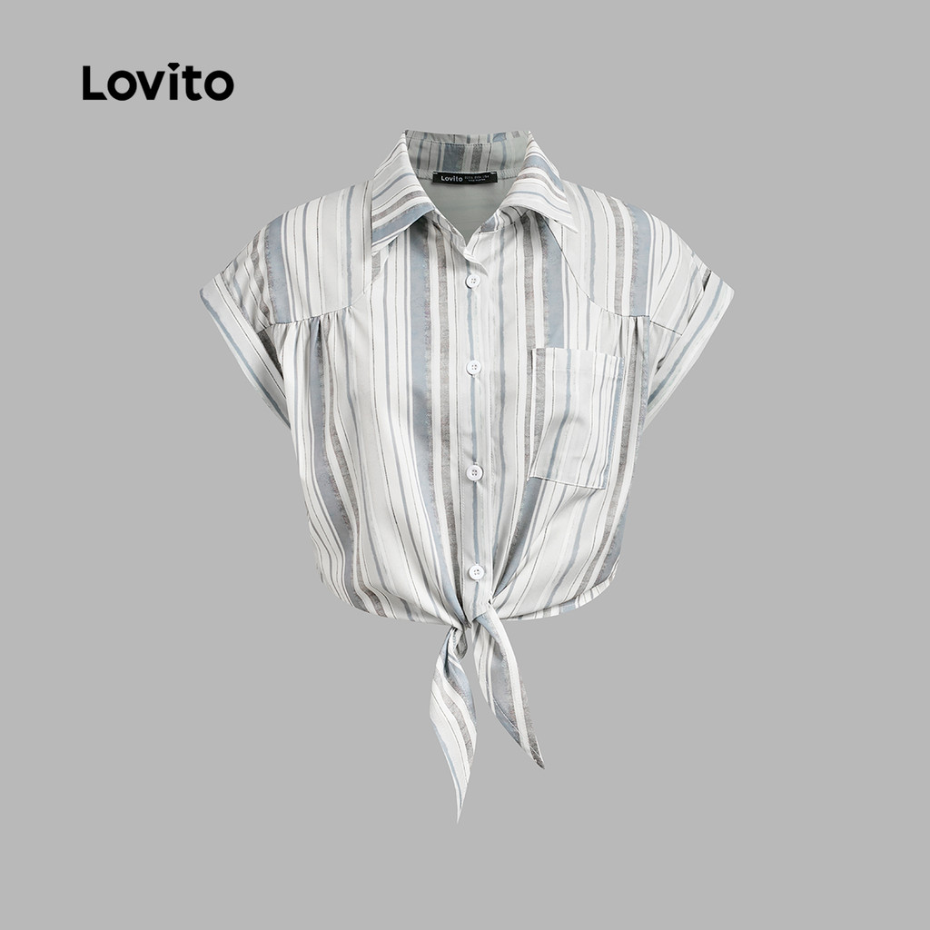 Detalhes do Lovito Blusa Casual com Renda Geométrica Abraçadeira para Primavera/verão para Mulheres L149ED127