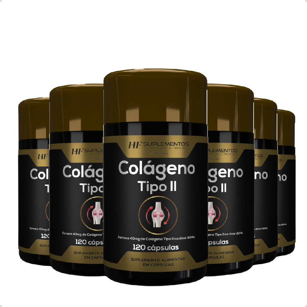 Kit 6 Potes Colágeno Tipo II 120 cápsulas HF Suplementos – Suporte para articulações e mobilidade!