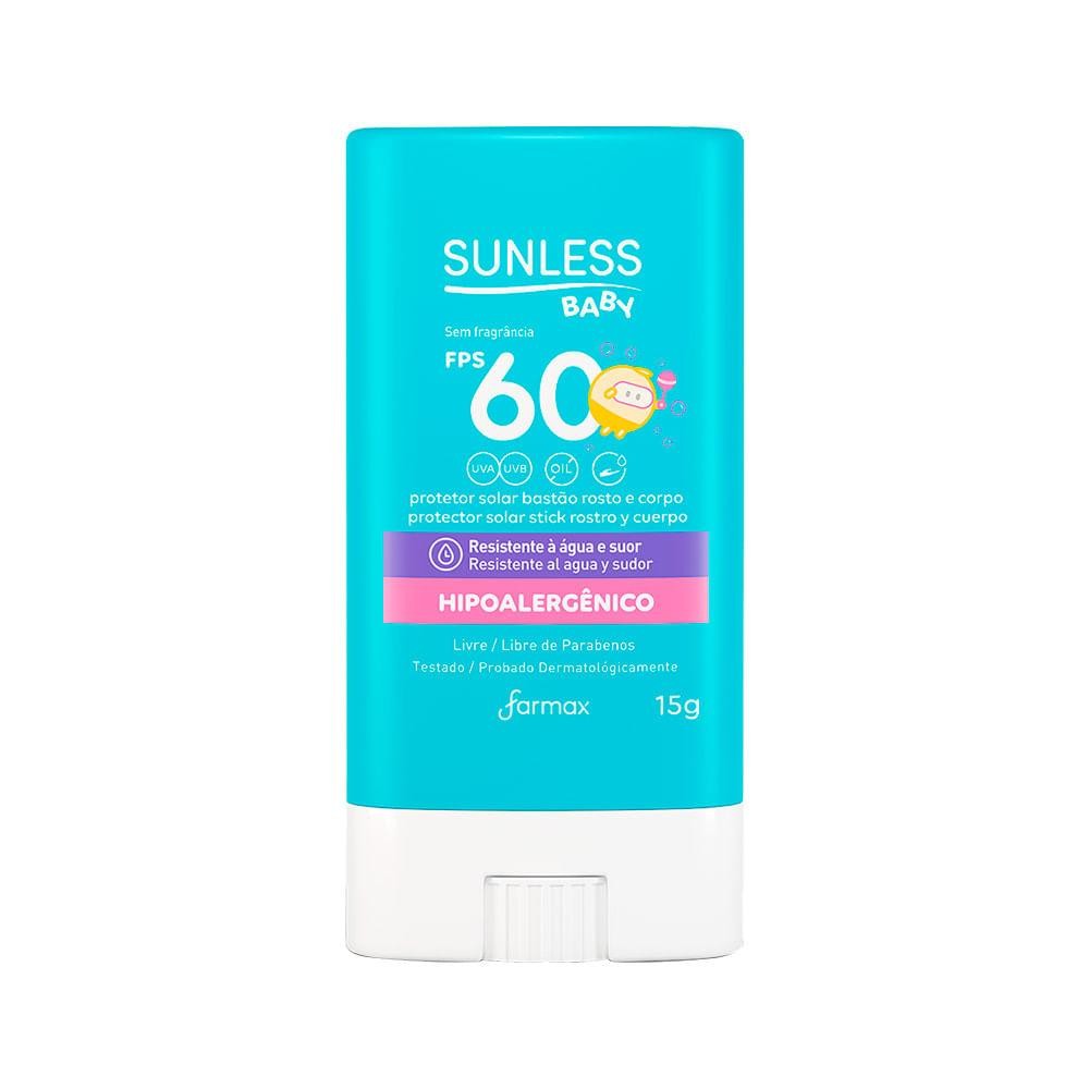 PROTETOR SOLAR SUNLESS BABY FPS60 HIPOALERGENICO STICK 15GR em Oferta na Shopee