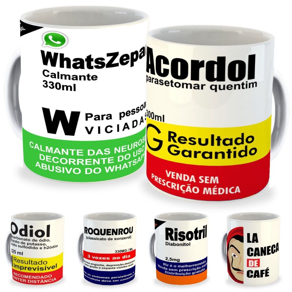 Canecas Diferenciadas de Café Caneca Engraçada Meme Engraçadas Caixa Bula Remédio Paracetaloka Odiol Farmácia 325ml