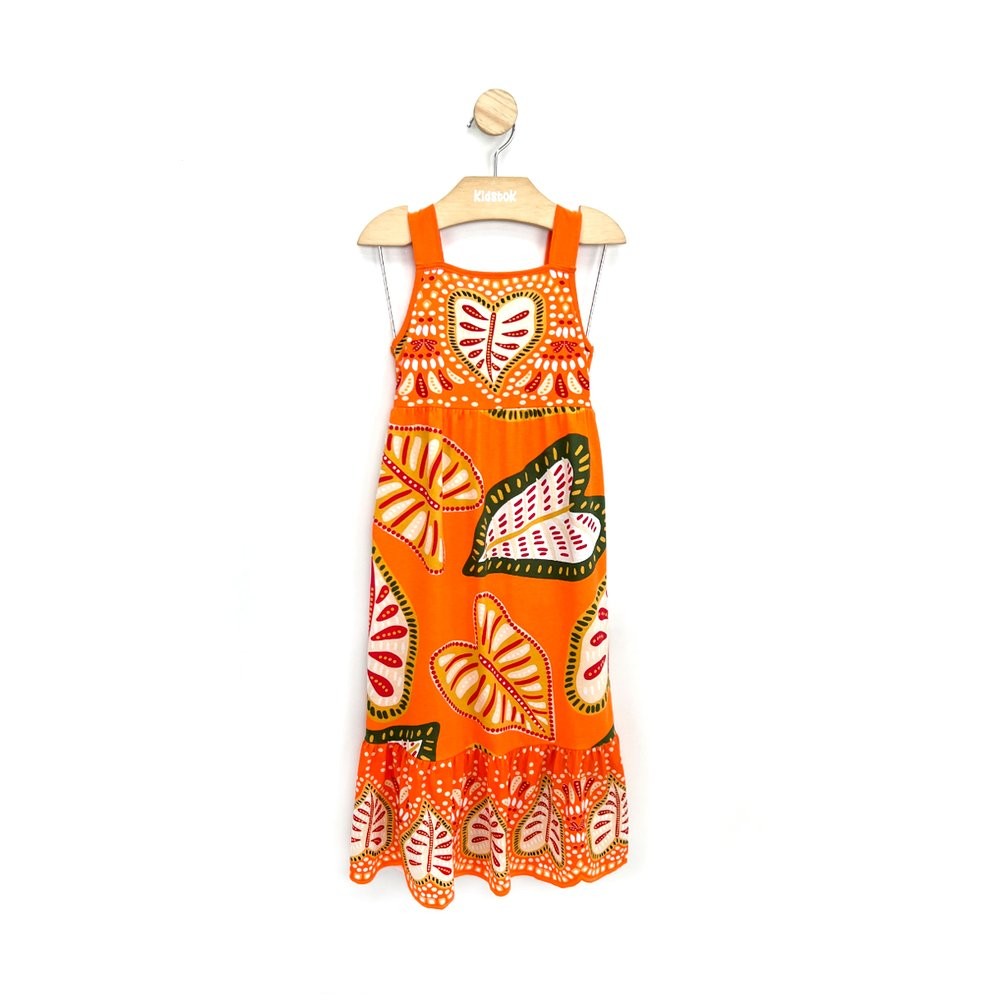 Vestido Infantil Longo Verão Alcinha Folhagem - Nanai